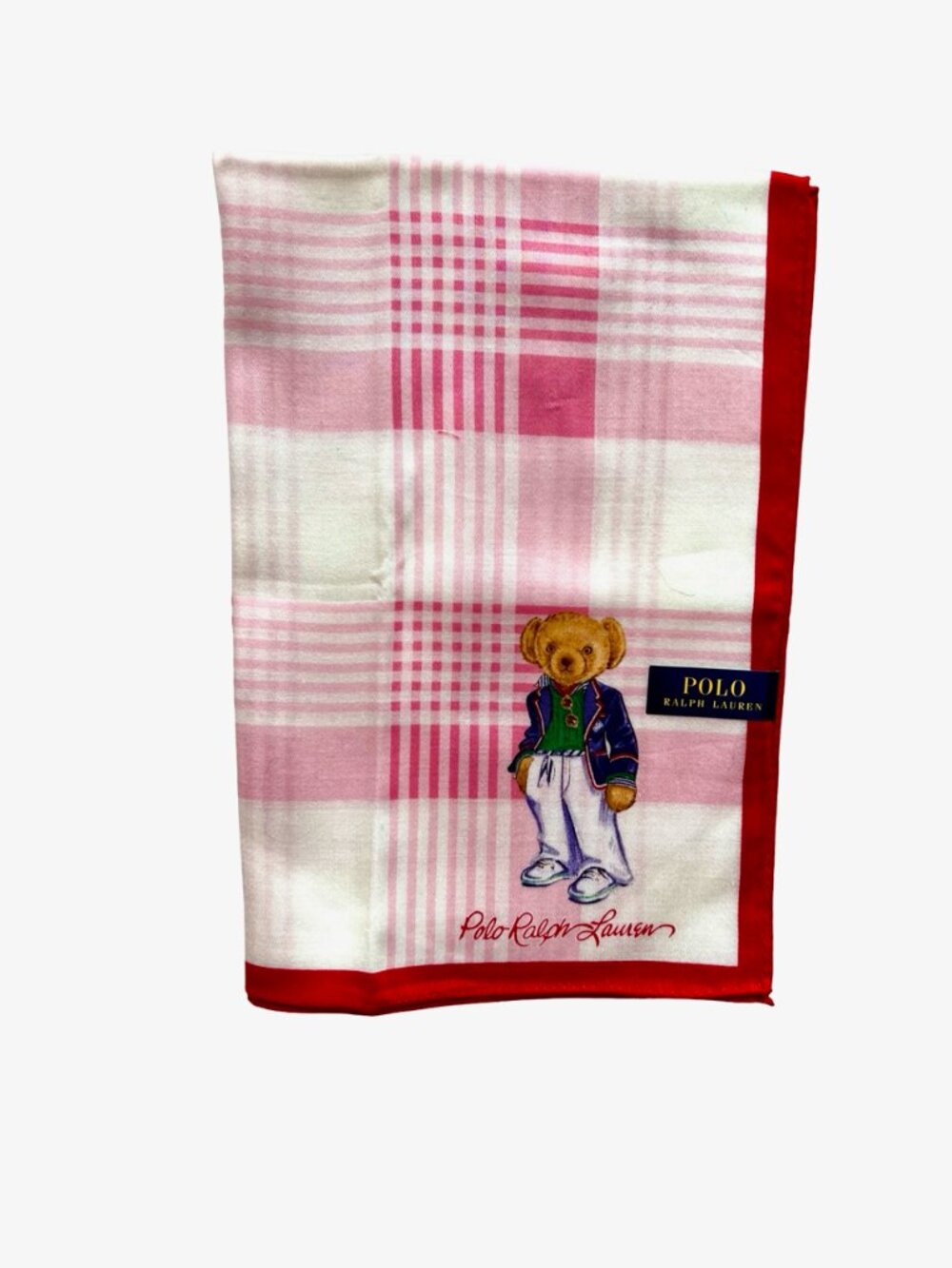 Polo Ralph Lauren Handkerchief /Mini Scarf 19" pink white check with bear(84) - Picture 10 of 14